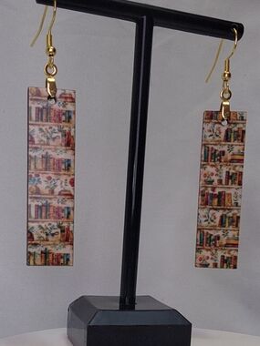 Gold-Accent Bookprint Bar Earrings - Multi